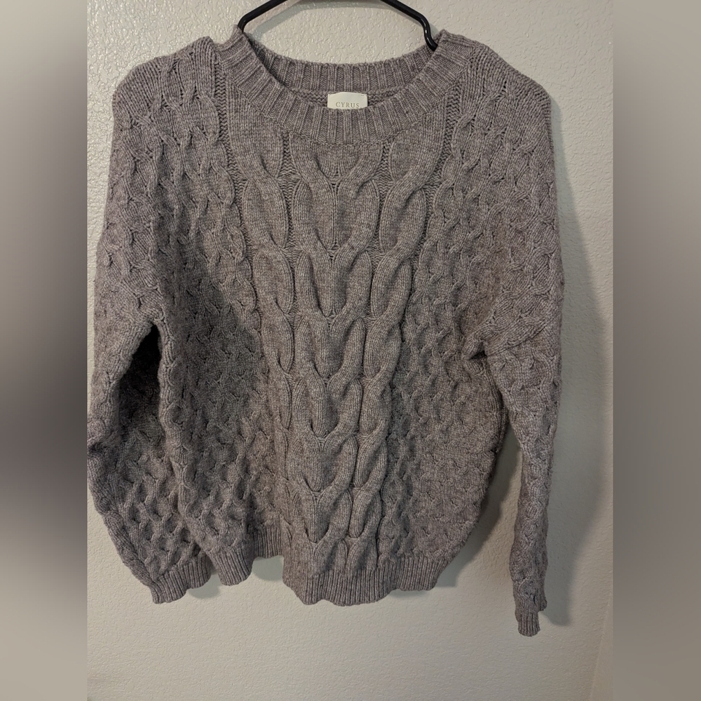 Cyrus ,Light Brown Crew Neck Cable Knit Sweater,Size S
